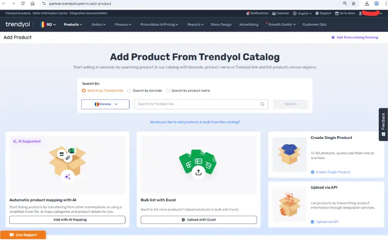 adaugare produse trendyol